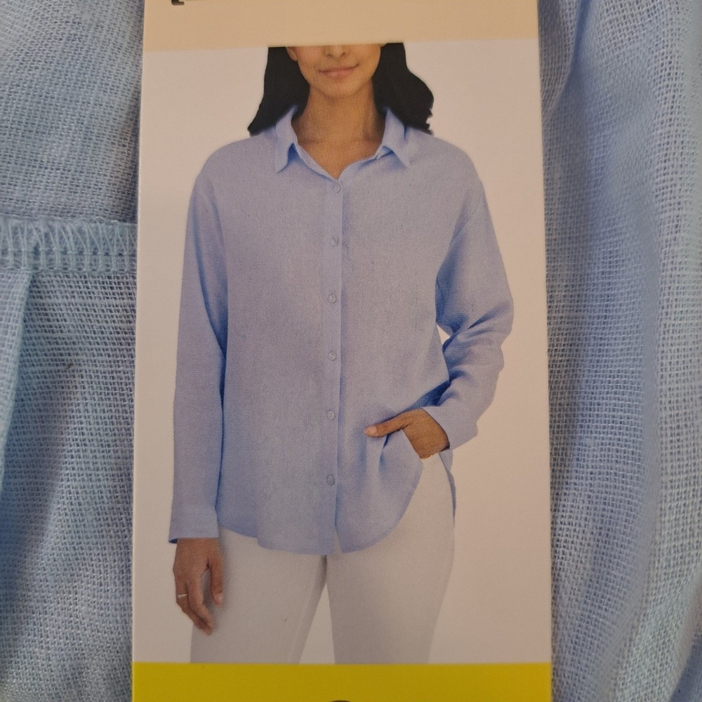 BLANKNYC Button Down Womens S Blue NWT Linen Blend Long Sleeve Blouse 1578-238